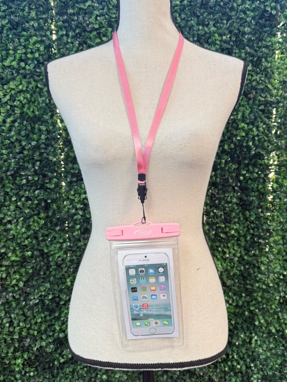 Pink Waterproof Phone Pouch with Lanyard - Clear Protective Case